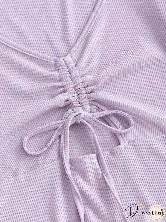 Cut Out Ribbed Cinched Front Tee for Women
