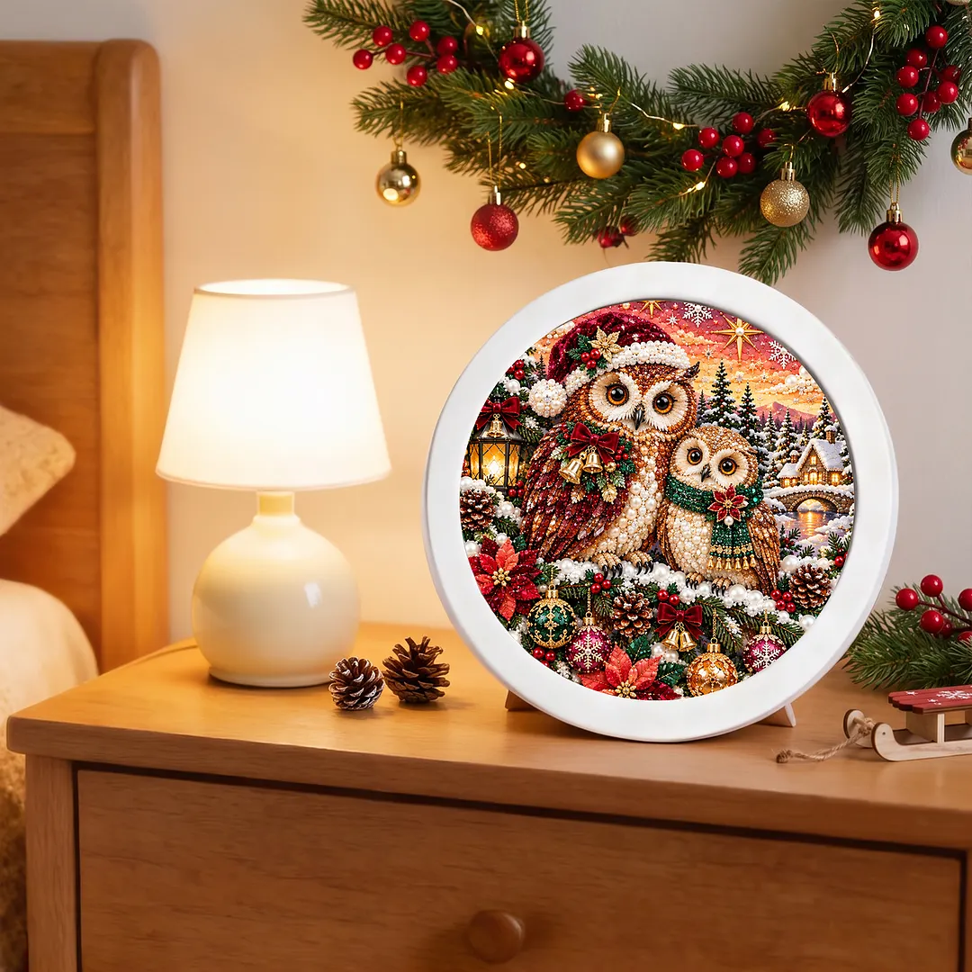 Framed Diamond Painting Christmas Owl Snowman 7.87x7.87in