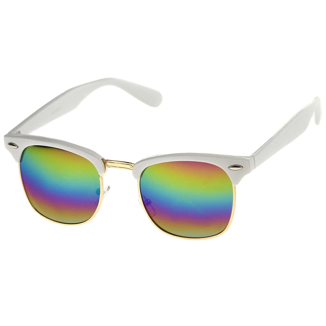 Premium Half Frame Colored Mirror Lens Horn Rimmed glasses 50mm