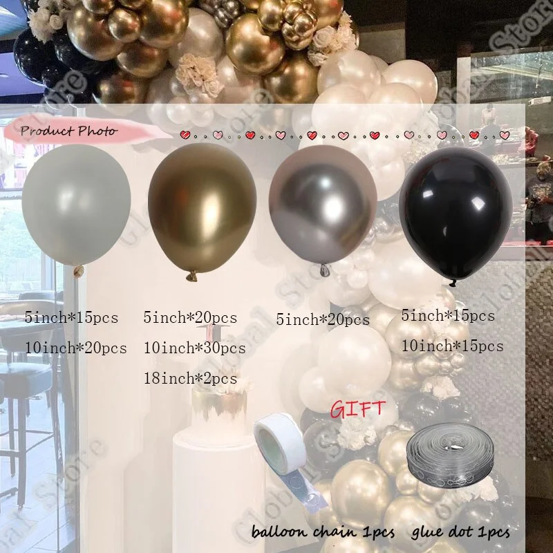 Christmas Gift 137Pcs Gold Black Silvery  Latex Balloons Garland Arch Wedding Birthday Decorations Baby Shower Home Decors Balloon  Gold Decor