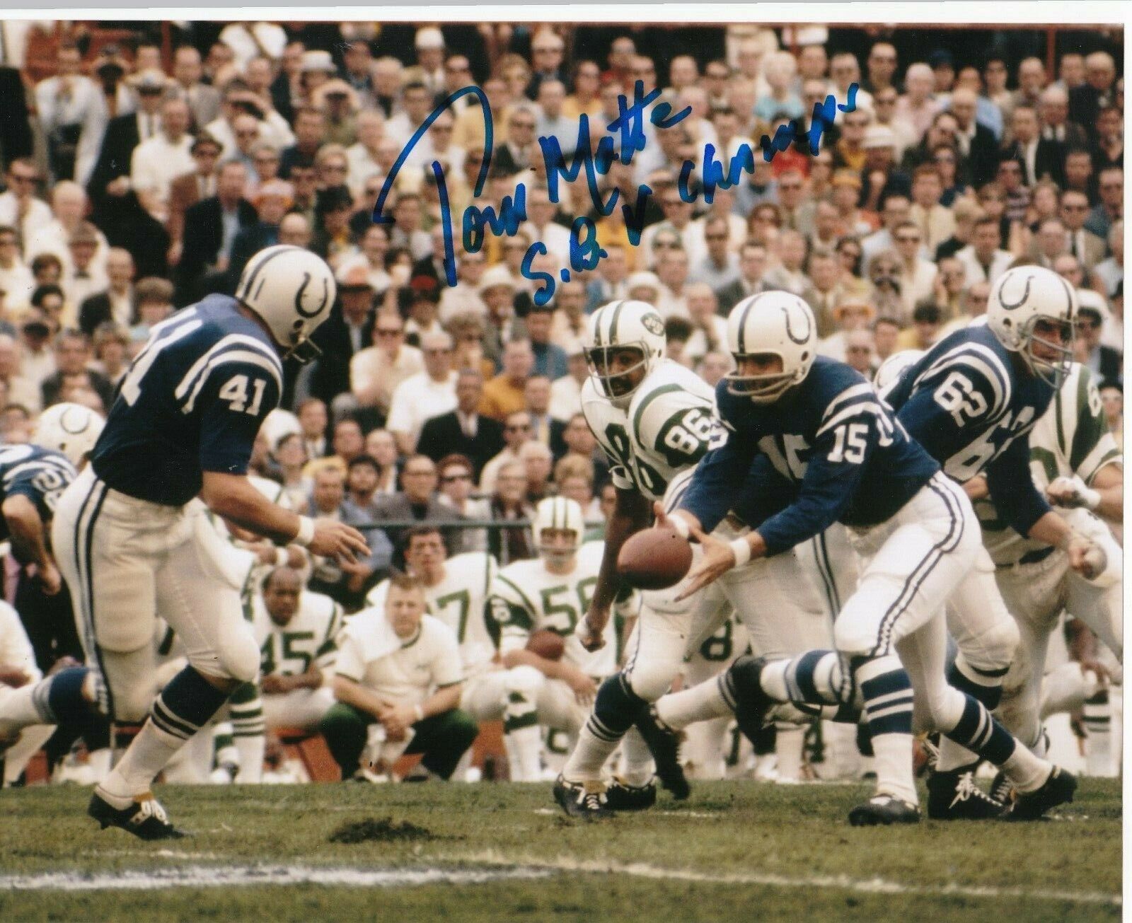 TOM MATTE BALTIMORE COLTS SUPER BOWL V CHAMPS ACTION SIGNED 8x10