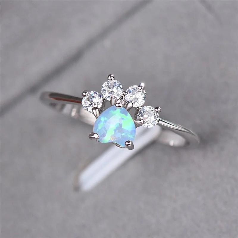 Opal Crystal Paw Ring