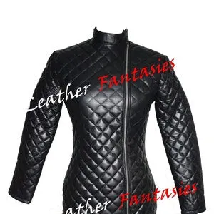 pornhint Pornhint Women's Genuine Leather Quilted Dress Fitted bodycon Party Mini Dress