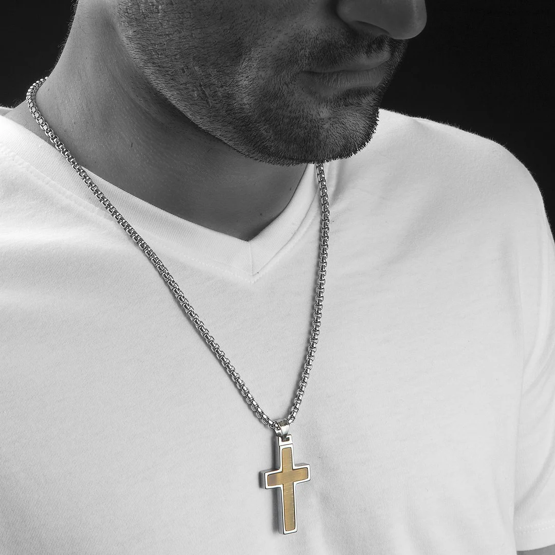Women's Or Men's Unique Tiger Eye Stone Inlay Tungsten Cross Pendant Necklace Jewelry Gifts For Mens And Womens
