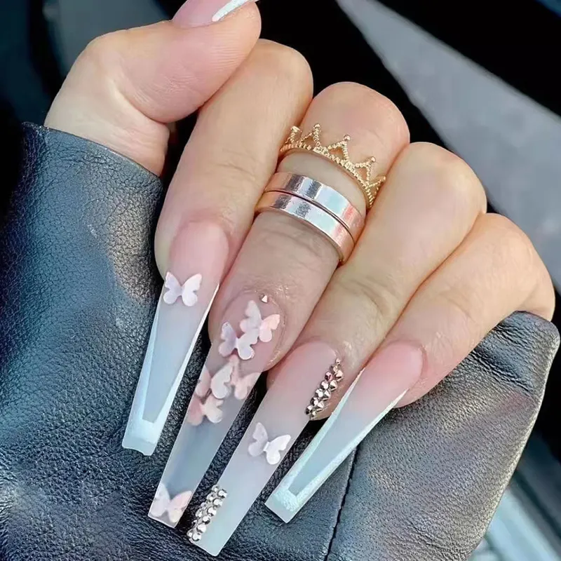 Churchf Churchf Broken Diamond Wear Armor Long Ballet Nail Pink Shiny Removable 24 Gradual Nail Patch