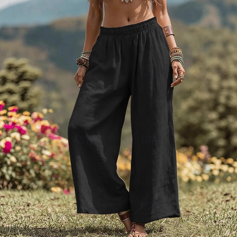Women's Solid Color Linen Blend Pants wearshes
