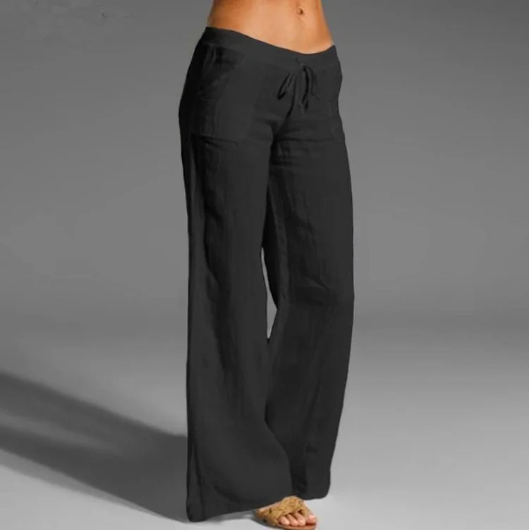 Flared cotton and linen wide-leg pants