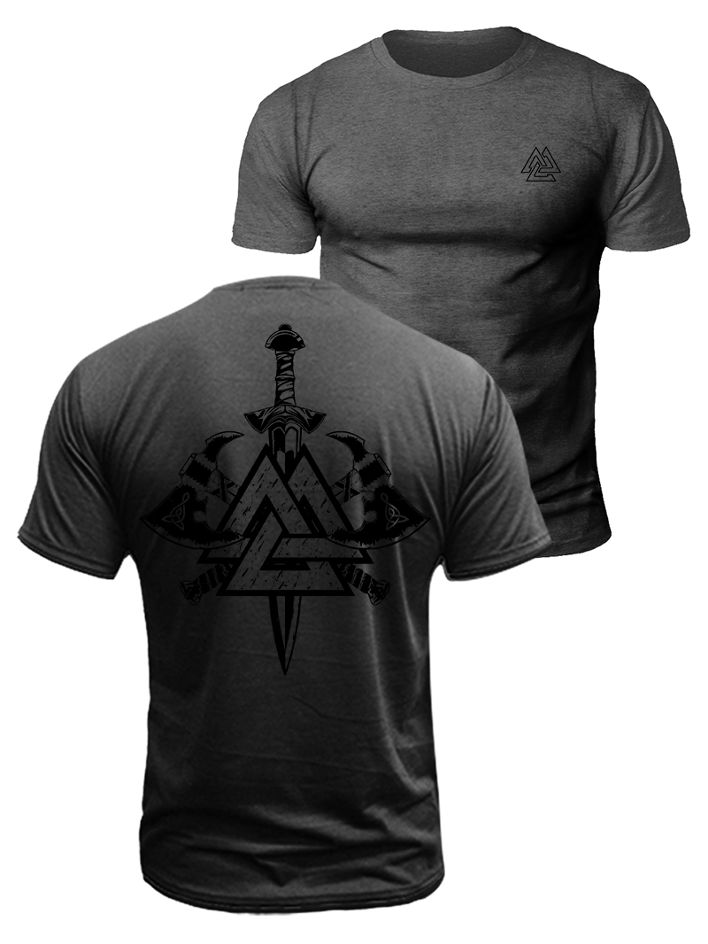 Viking Celtic Warrior's Weapon Duplex Printing Cotton T-Shirt