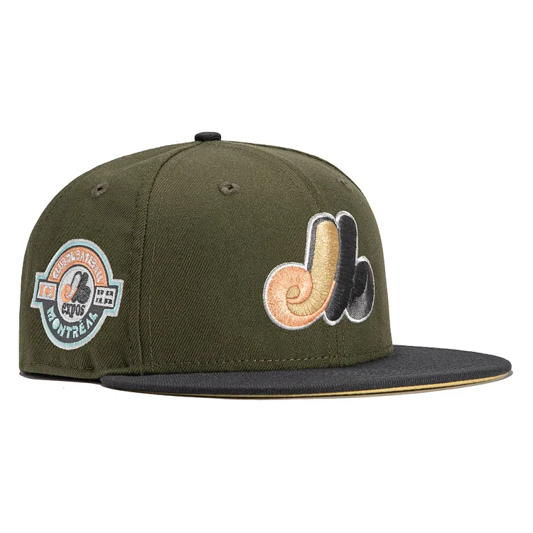New Era 59Fifty Toscano Montreal Expos Club Patch Hat - Olive, Graphite, Peach QueenFunky