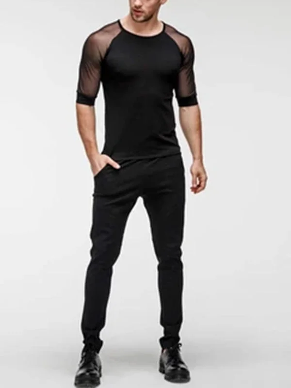 Aonga Mens See Through Mesh Short Sleeve Slim Fit T-Shirts SKUE64719