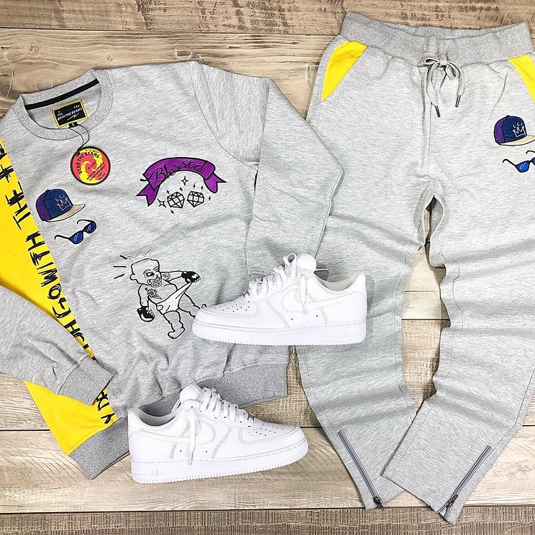 Fun letter color matching pattern sports suit