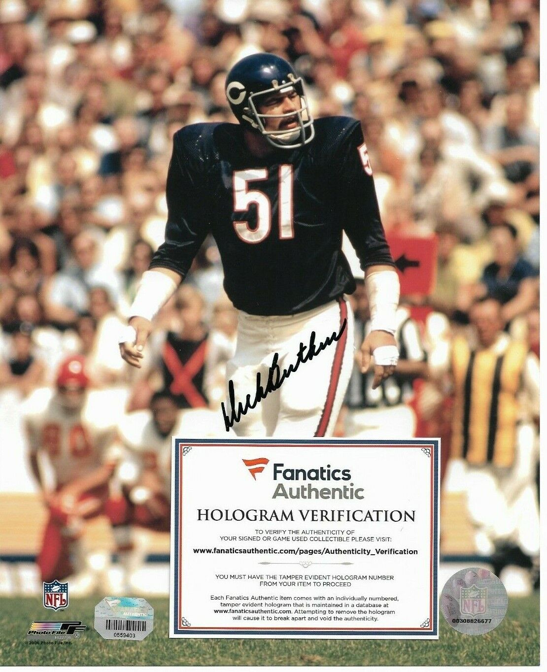 Monster of the Midway ~Dick Butkus~ 8x10 Fanatics COA Signed Chicago Bears Photo Poster painting