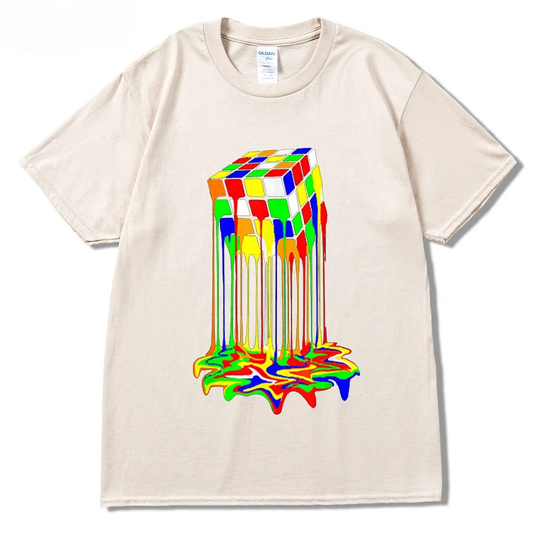 Rainbow Abstract Rubix Cube Print T-shirt Streetwear Short Sleeve T-shirt at Hiphopee