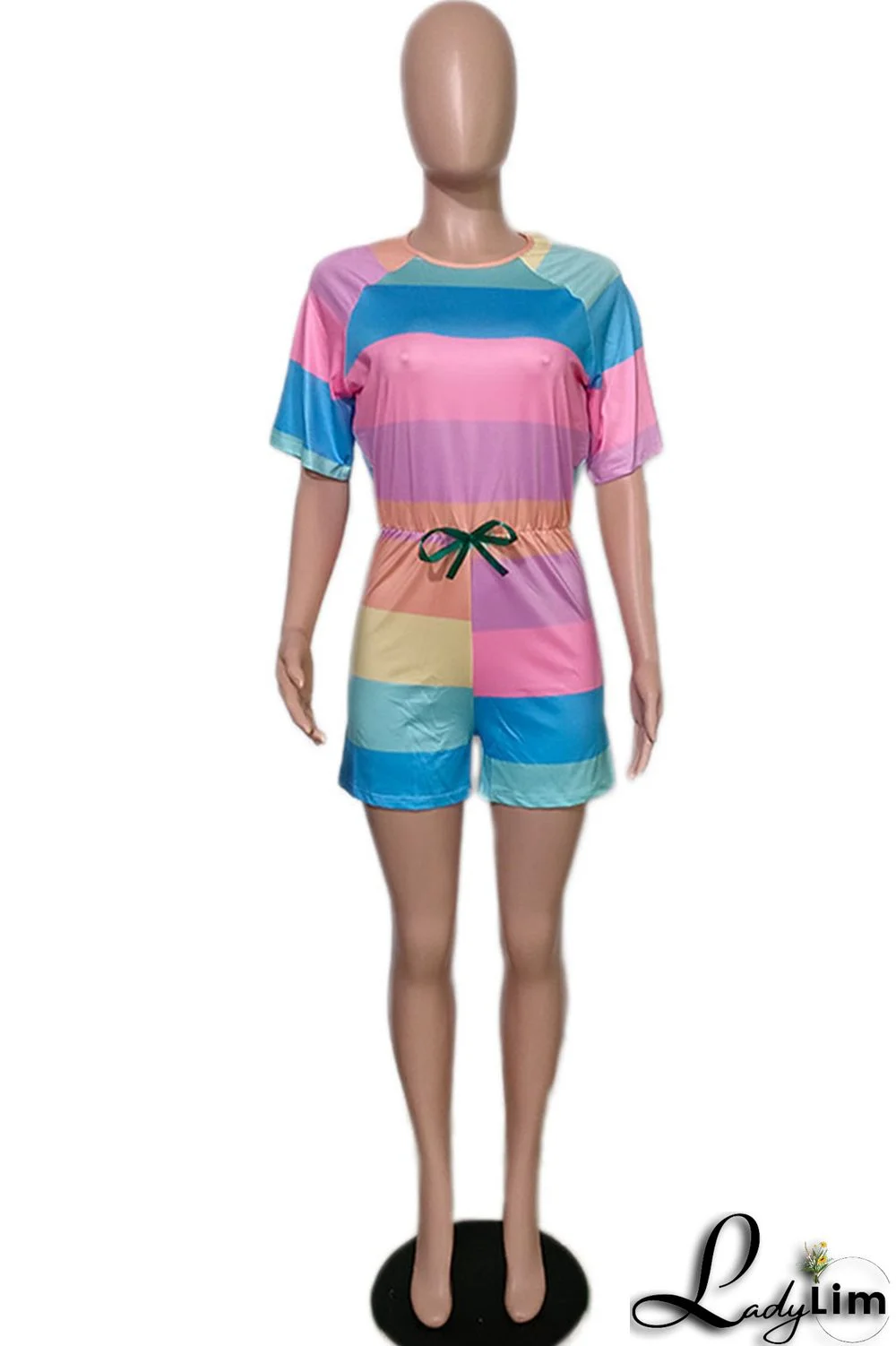 Multicolor Casual Print Split Joint O Neck Straight Jumpsuits