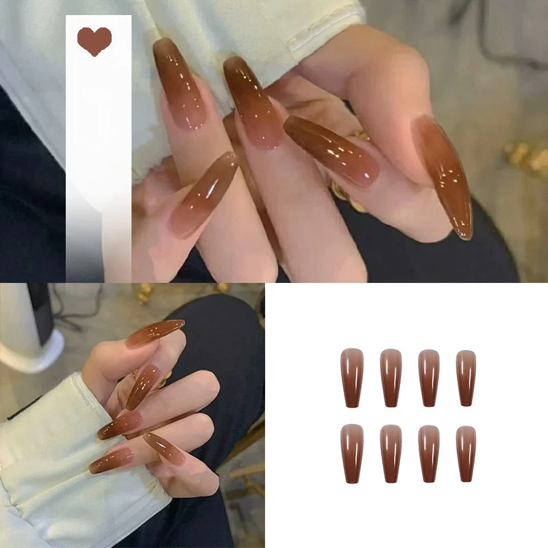 24PCS/box artificial nails with glue Milky white pink Gradients long Ballet Nail stick fake nail tips full cover acrylic-Nail Inspo