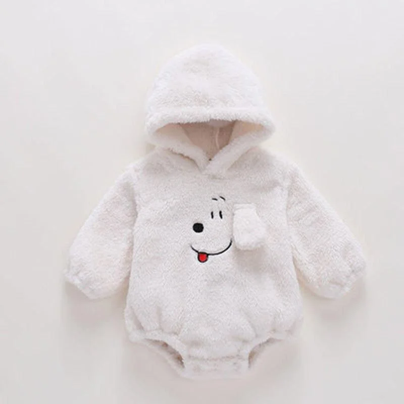 Winter Baby Girl Bodysuits 0-2Yrs Baby Plush Ears Baby Newborn Clothes Hooded Bodysuit Climbing Clothes Plush Thickened