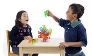 kid play the stacking chairs