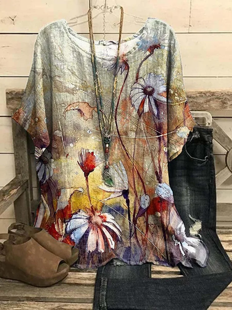 Women's Art Sunflower Print Casual Top
