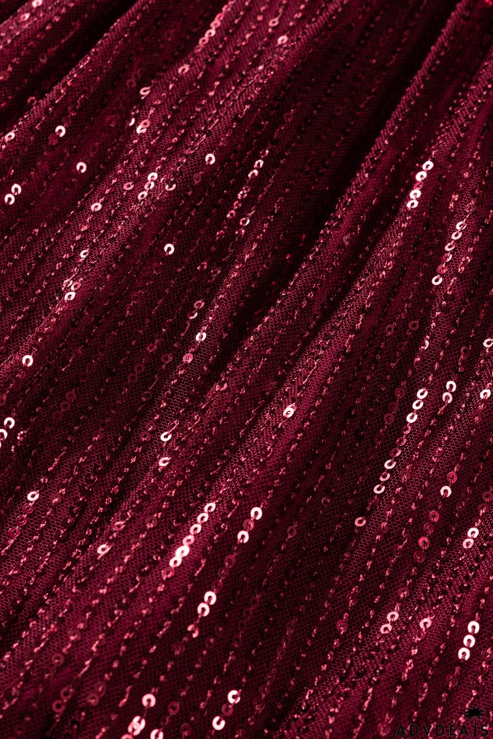 Wine Red Loose Long Sleeve Sequin Dress with Sash