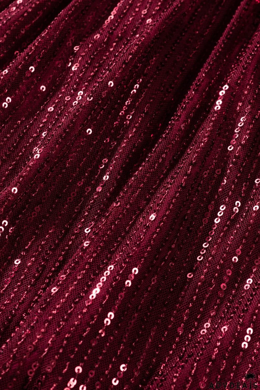 Wine Red Loose Long Sleeve Sequin Dress with Sash