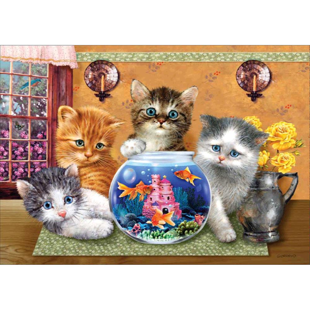 

40*30CM - Cats Fish Tank - Round Drill Diamond Painting, 501 Original