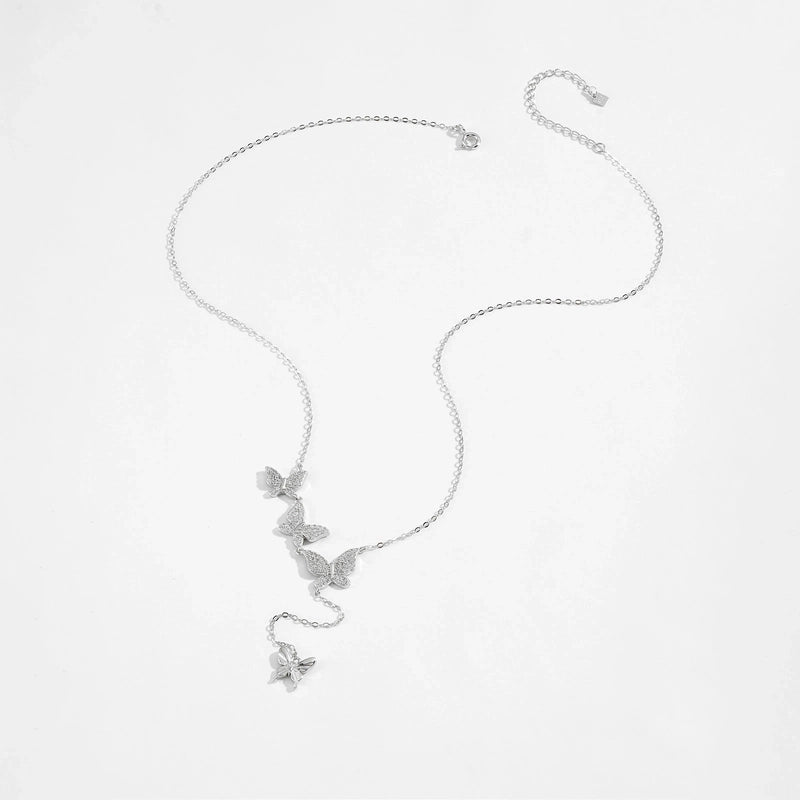 925 Sterling Silver Zircon Butterfly Pendant Necklace