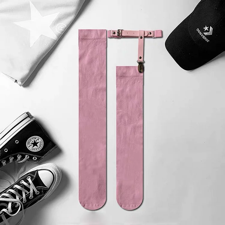 White and Pink Japanese School Uniform Socks With Leg Ring
