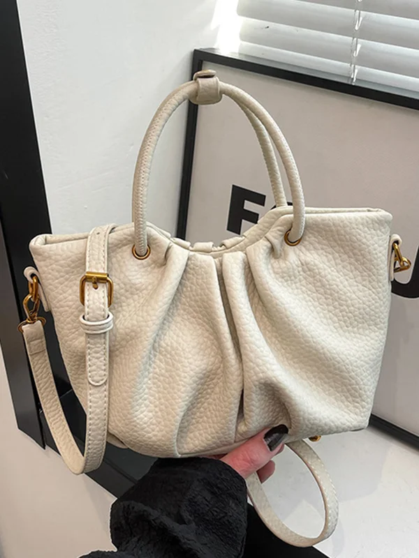 Zipper Solid Color Pleated Handbags Crossbody Bags
