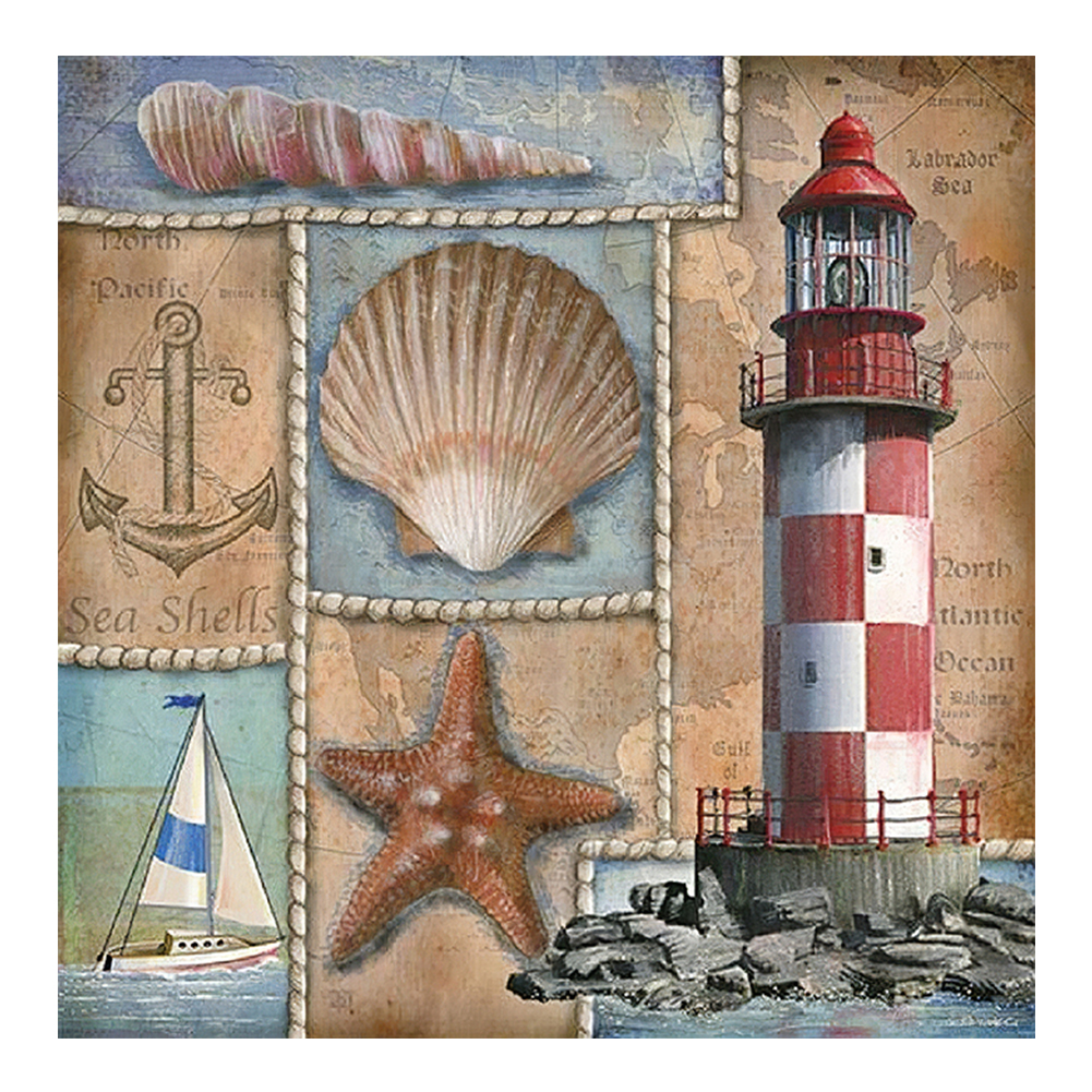 

30*30CM - Round Drill Diamond Painting - Seaside Lighthouse, 501 Original