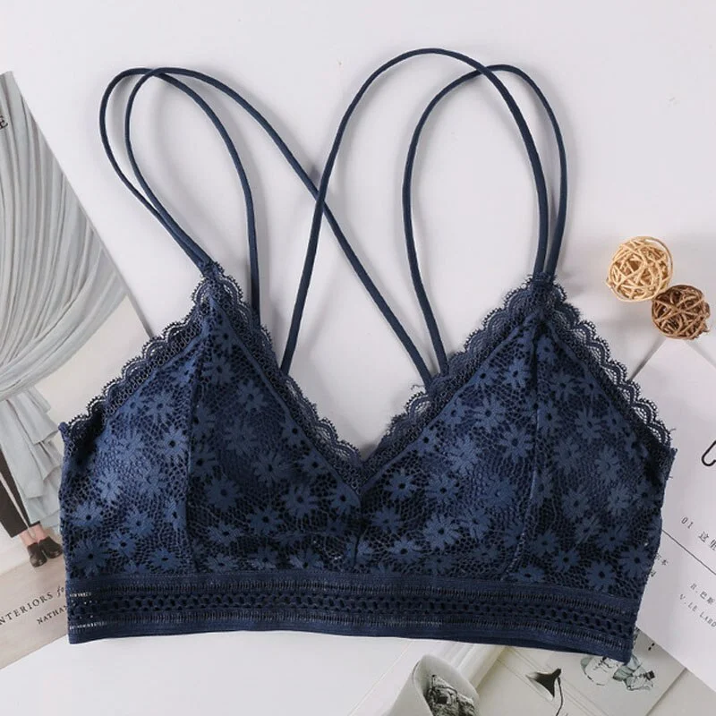 Women's Lace Bra Beauty Without Underwire Wrap Back Comfortable Chest Daisy Bra Stretch Triangle Coaster Underwear