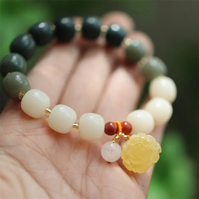 Gradient Bodhi Seed Amber Lotus Peace Bracelet