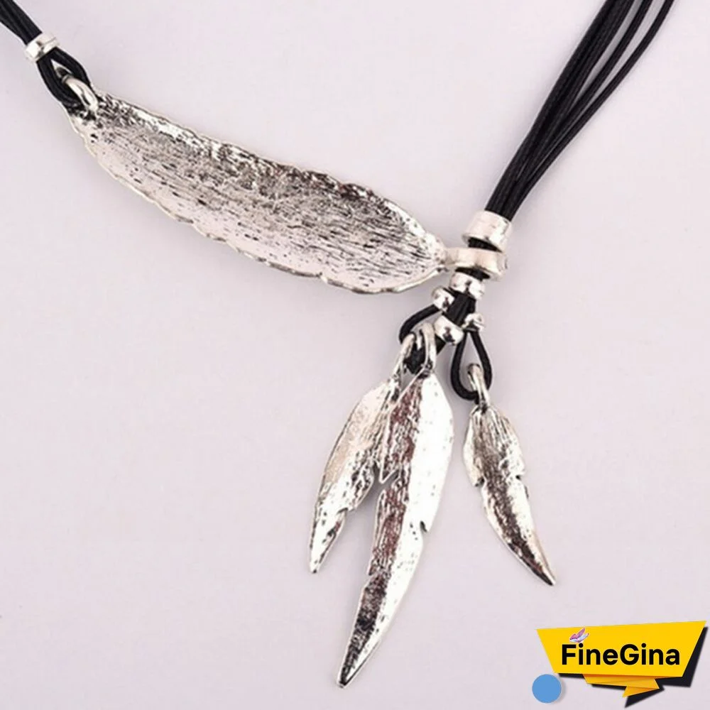 Women's Fashion Stainless Steel Feather Tree Leaf Pendant Necklace Multilayer Necklace Clavicle Chain Sweater Chain Jewelry Accessories