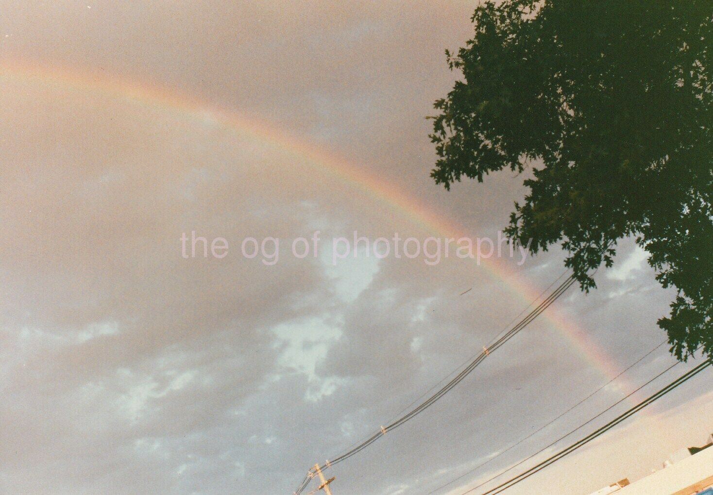 Rainbow + Wires FOUND Photo Poster painting ColorOriginal VINTAGE Sky 94 13 W