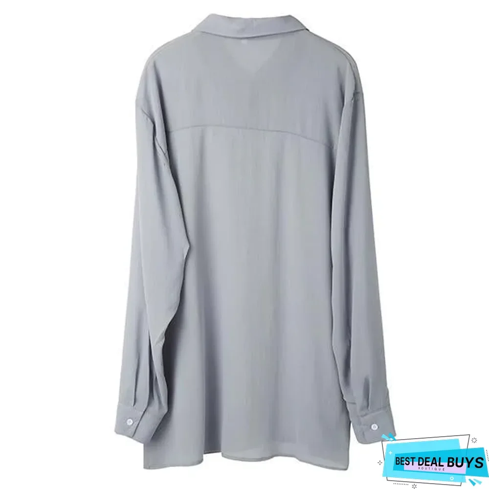 Men Casual V-Neck Solid Color Shirts