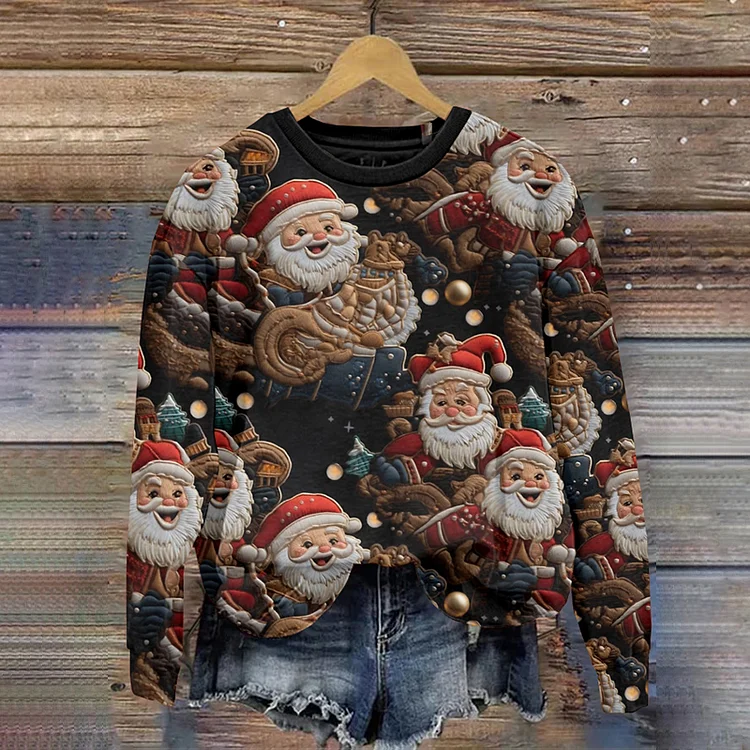 Comstylish Women's Santa Claus Round Neck Sweatshirt