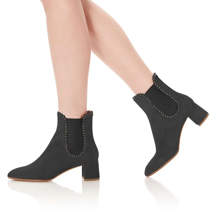 Studded Black Chelsea Chunky Ankle Boots Vdcoo