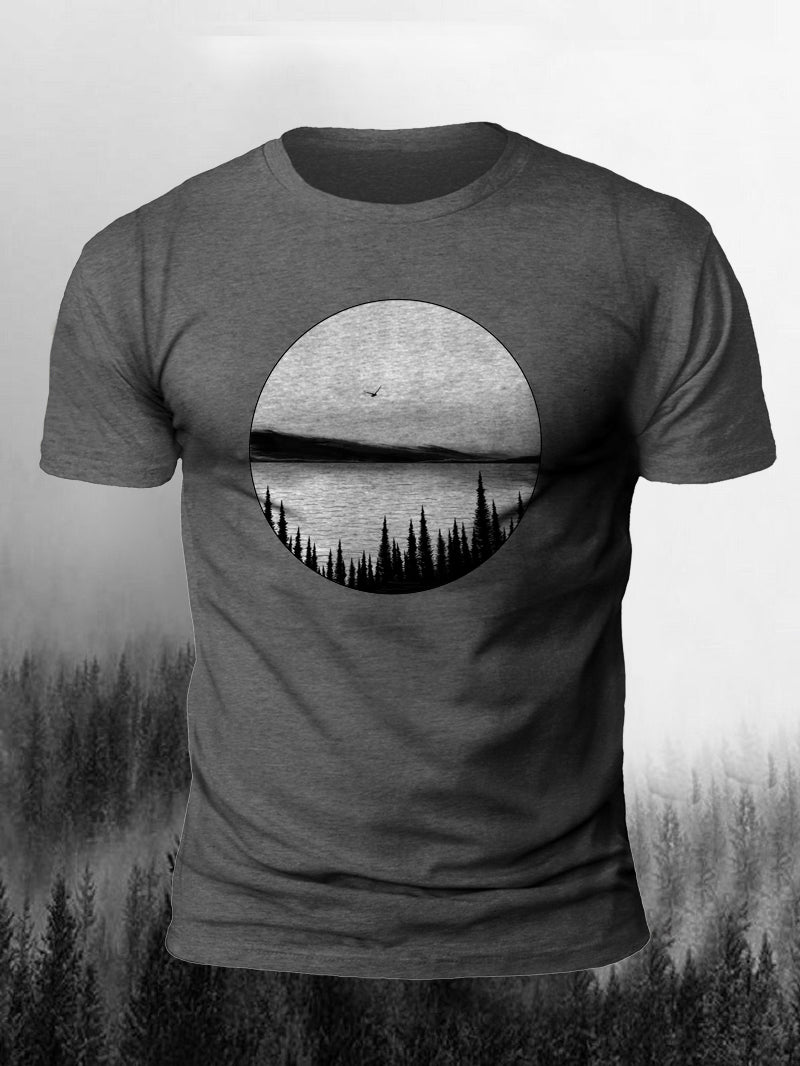 Men's Outdoor Sunset Lake Short-Sleeved Shirt