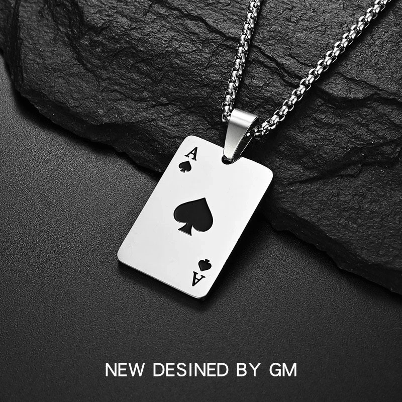 Streetwear Poker Titanium Steel Polishing Pendant Necklace