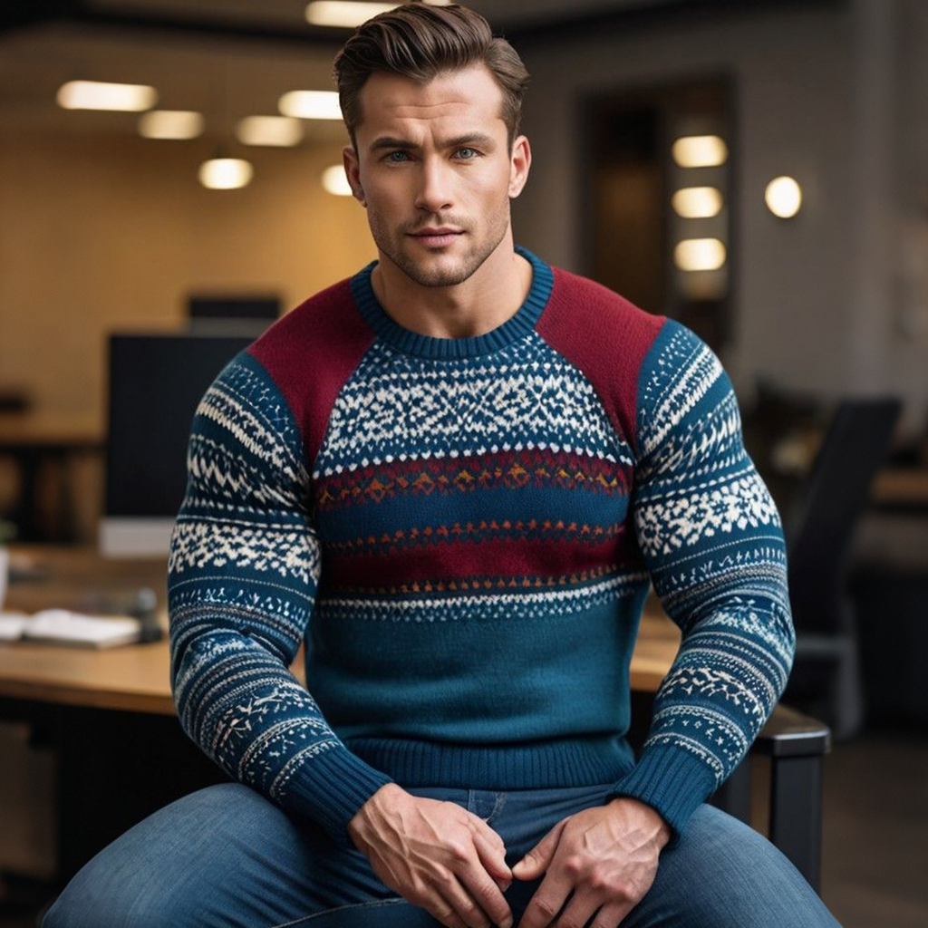 Men's Warmth Jacquard Icelandic Art Cozy Knit Sweater elevenforest