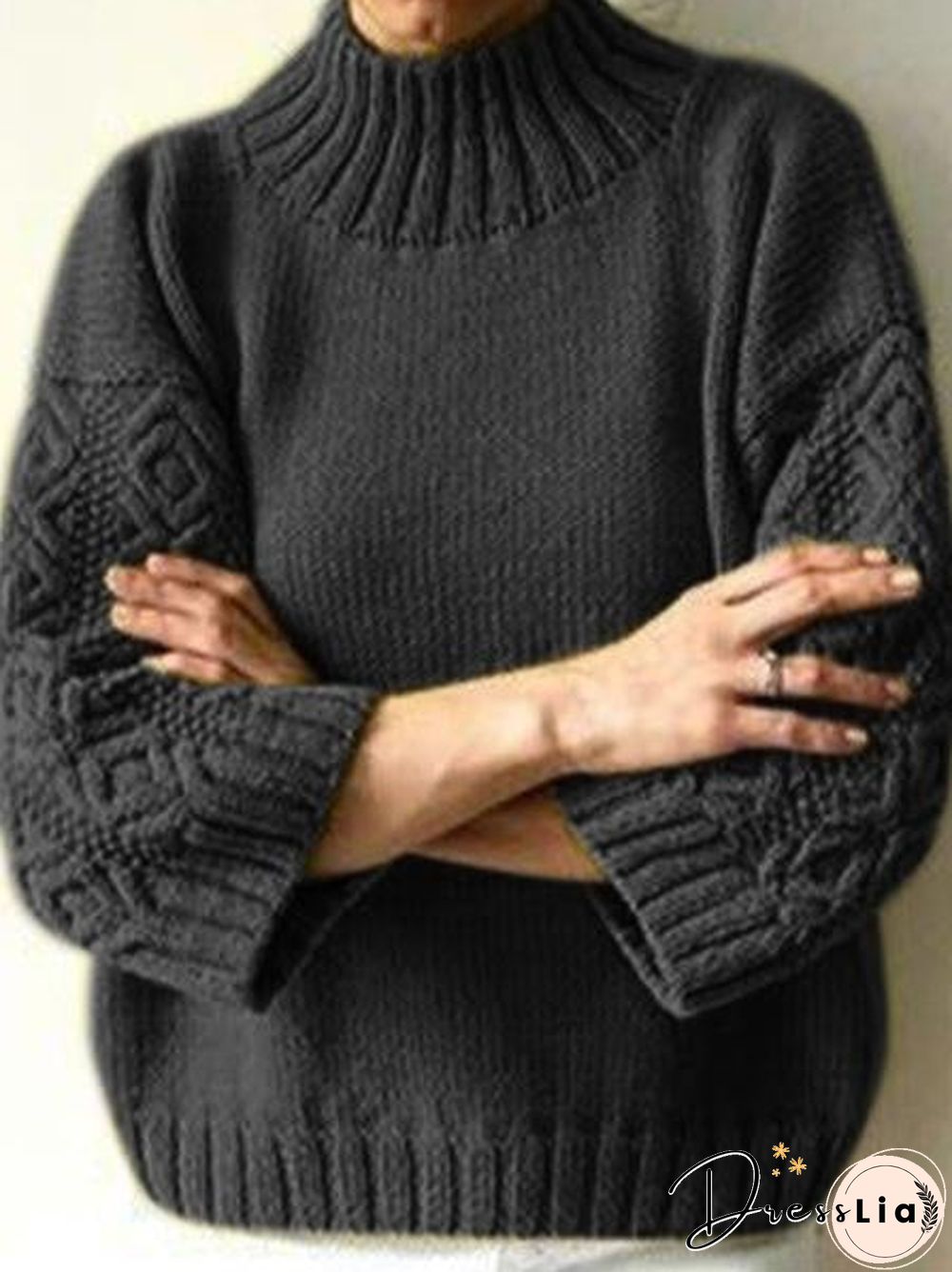 Plus Size Plain Long Sleeve Casual Sweater