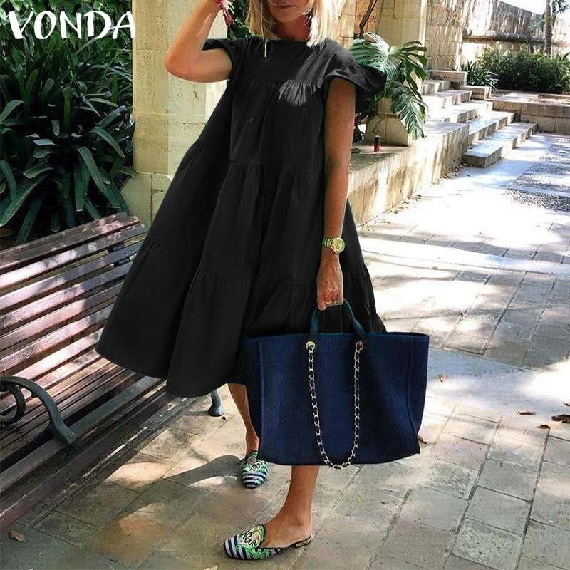 Summer Dress 2022 VONDA Women Summer Sundress Holiay Vintage Ruffled Party Dresses Casual Vestidos Femme Robe  Robe
