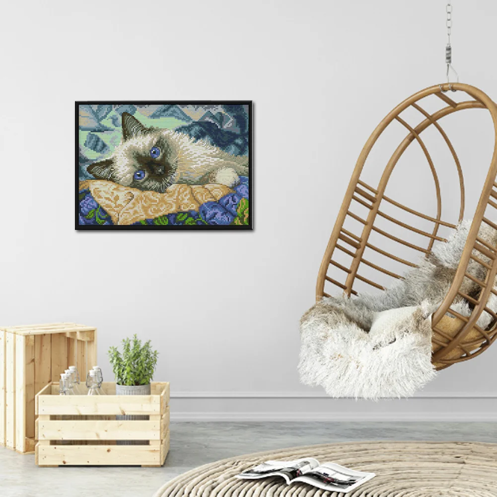 14CT Full Stamped Cross Stitch - Cat(Canvas|30*21CM)