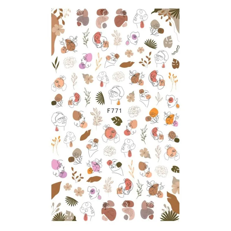 1pcs Leaf With Lines Nails Sticker Designer Fruit Nail Art 3D Decals Acrylic Designs Self Adhesive Manicure Slider Accesorioss-Nail Inspo