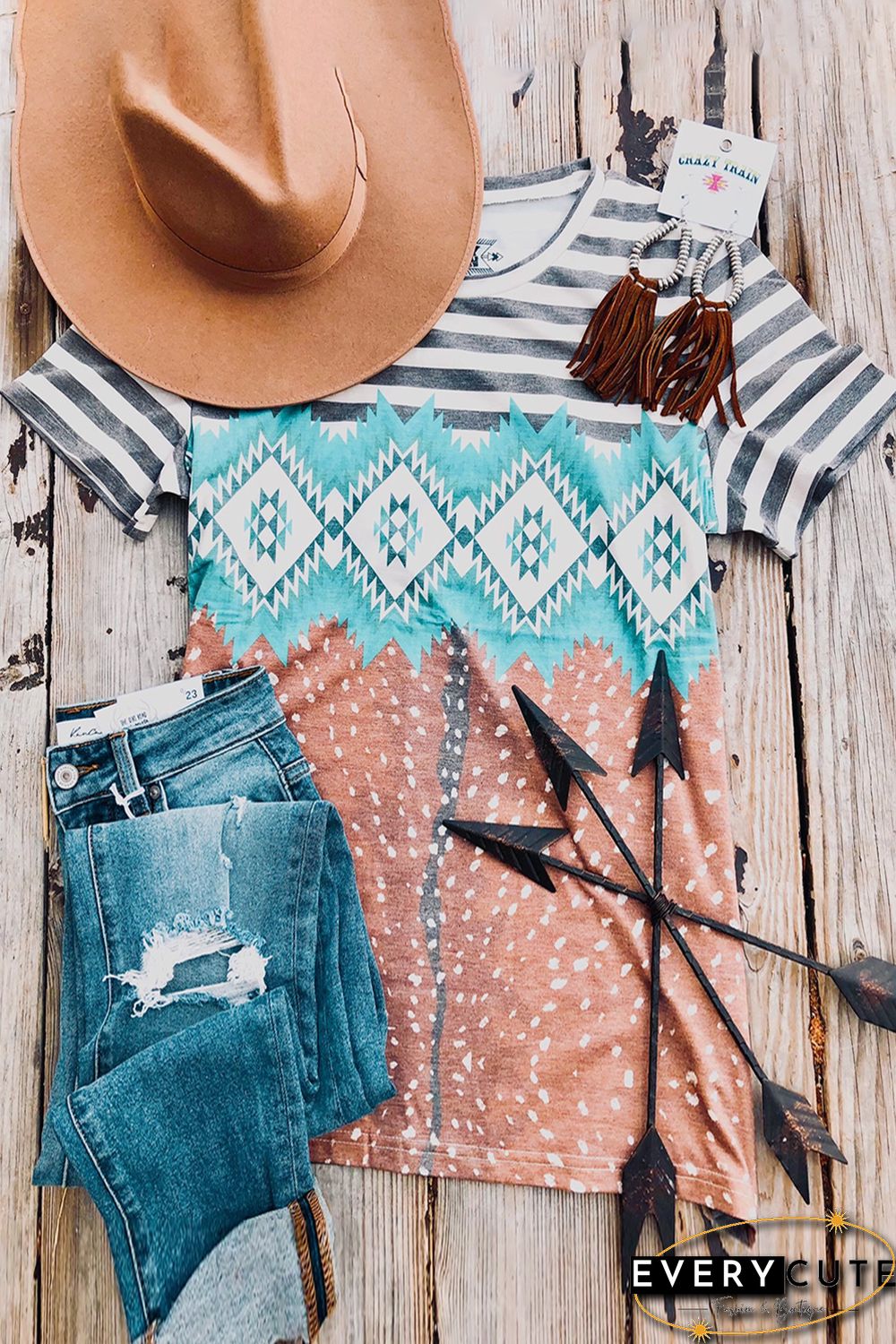 Striped Aztec Dotted Mixed Prints Tee