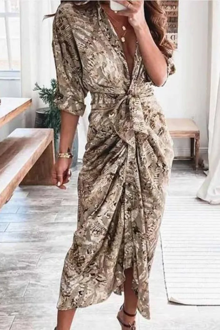 Women's Casual Long Sleeve V-Neck Button Up Shirt Long Dress
