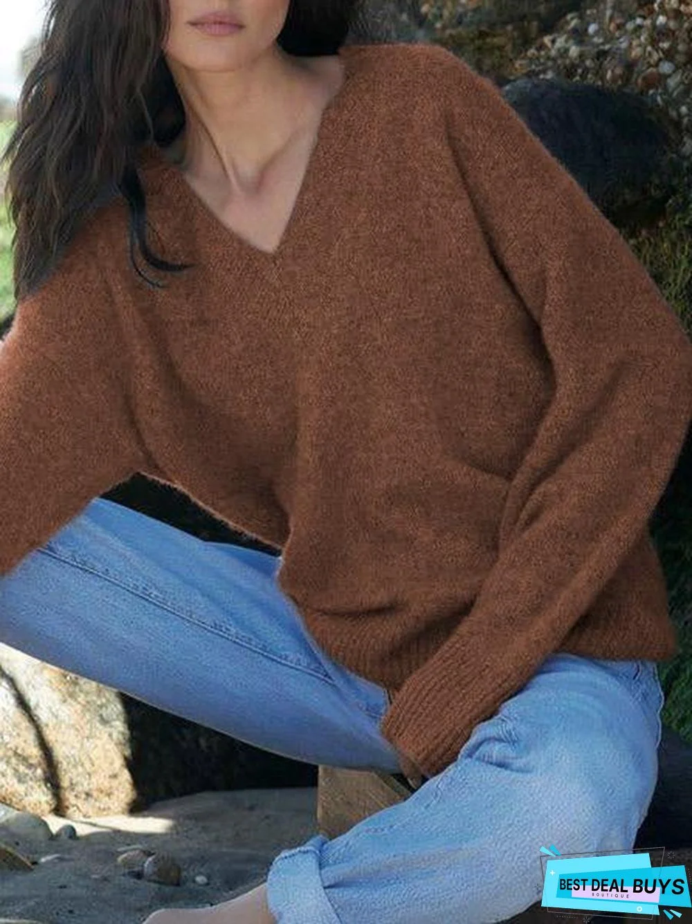 Shift Casual V Neck Solid Sweater