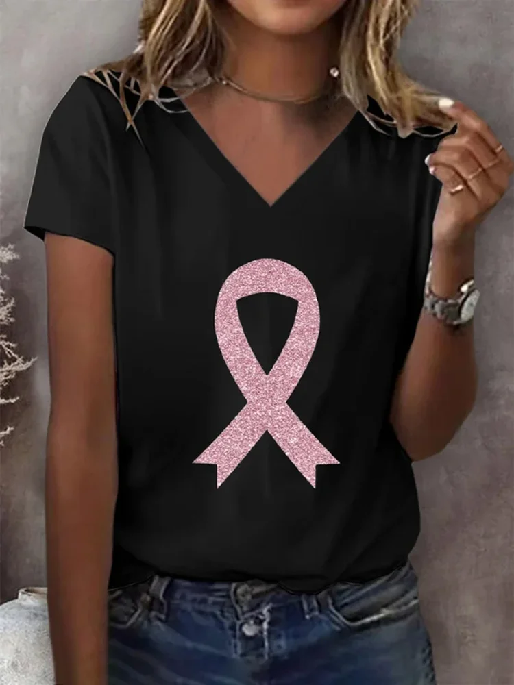 VChics Women's Breast Cancer Awareness Print Casual T-Shirt