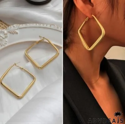 Women Vintage Exaggerated Square Matte Metal Hoop Earrings