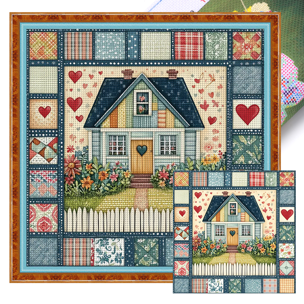 Colorful Patchwork House Full 11CT Pre-stamped Canvas(50*50cm) Cross Stitch