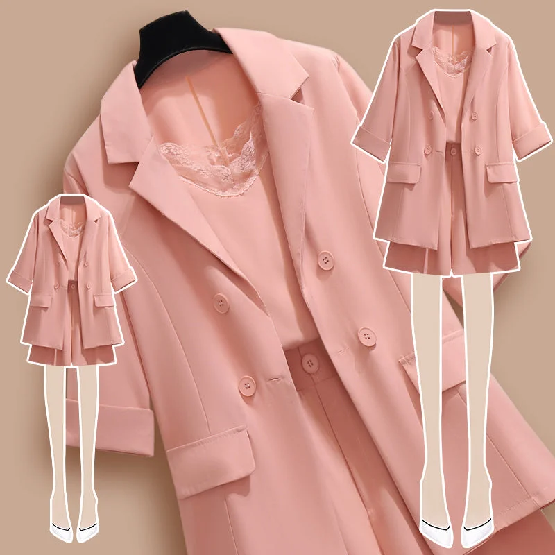 Elegance Pink/Green Suit Jacket+Vest +Shorts 3 Piece Sets SS1924